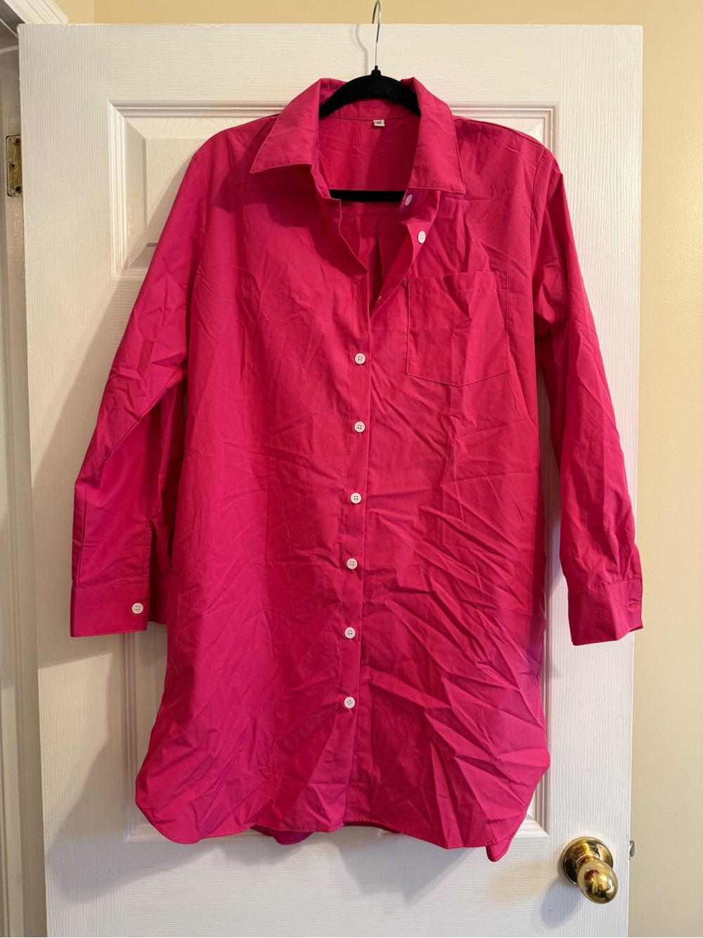 Women's Long Sleeve Button-Front Dress Shirt in Hot Pink